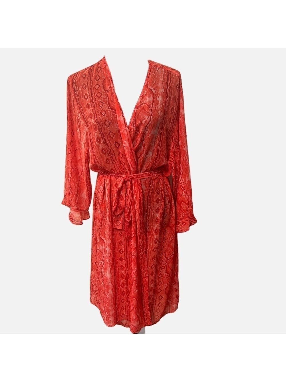 Natori Animal Print Women’s Robe Belted Lightweight Semi Sheer Ruffled Cuffs